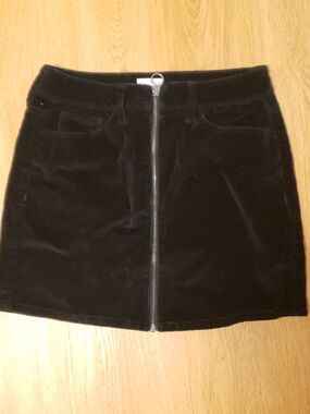 Black Corduroy COTTON Zip-Front Mini Skirt